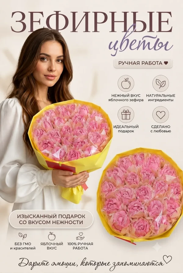 №3 Букет Зефирный Размер XL розовый,350г(цвет упаковочного материала может отличаться от фото на сайте) в Шебекине